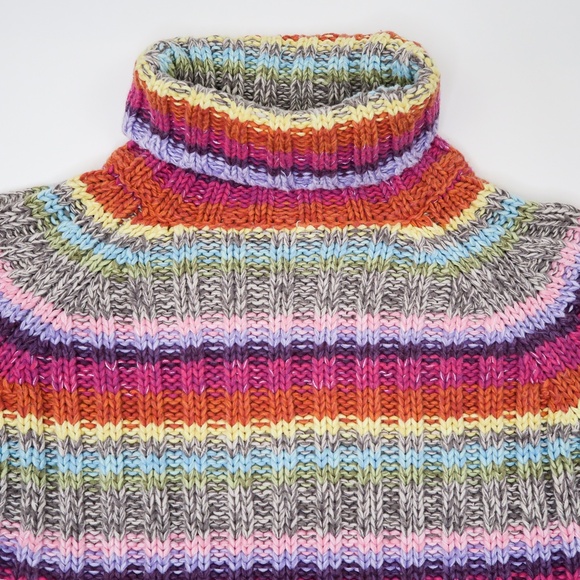 Vintage 90s Rocket 898 Rainbow Striped Knit Turtleneck Sweater - Picture 4 of 7